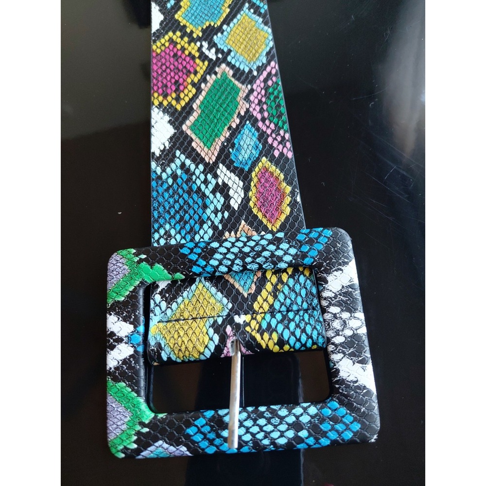 Women's Faux Python Snake Skin Print Belt Multicolor Wide Size Large 38‎ Inches